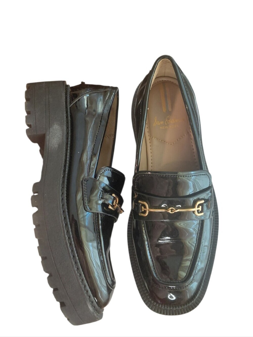 Sam Edelman Laur Black Patent Leather Loafers Size 6 Chunky Flats